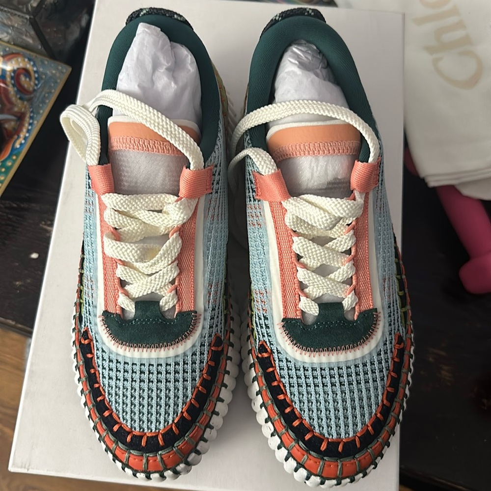 Chloe Nama Sneaker Multicolor Flower Green 37/7 NWT